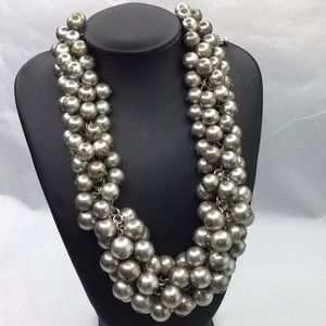 Antiqued Silver Tone Cluster Bead Necklace